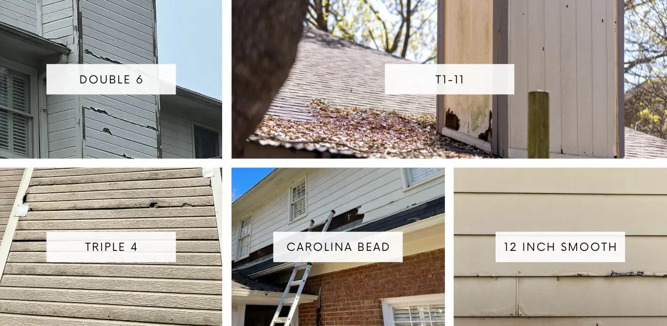 Five types of Masonite siding in for identification proposes.