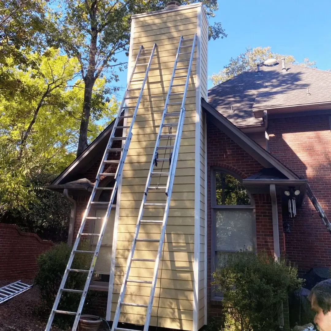 A chimney with Hardie siding.