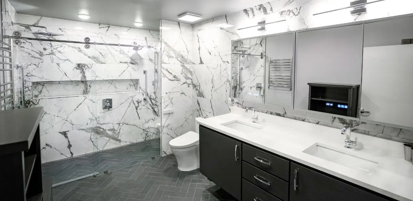 A creative bathroom in Downtown Birmingham, AL, designed by Home Repair Service.