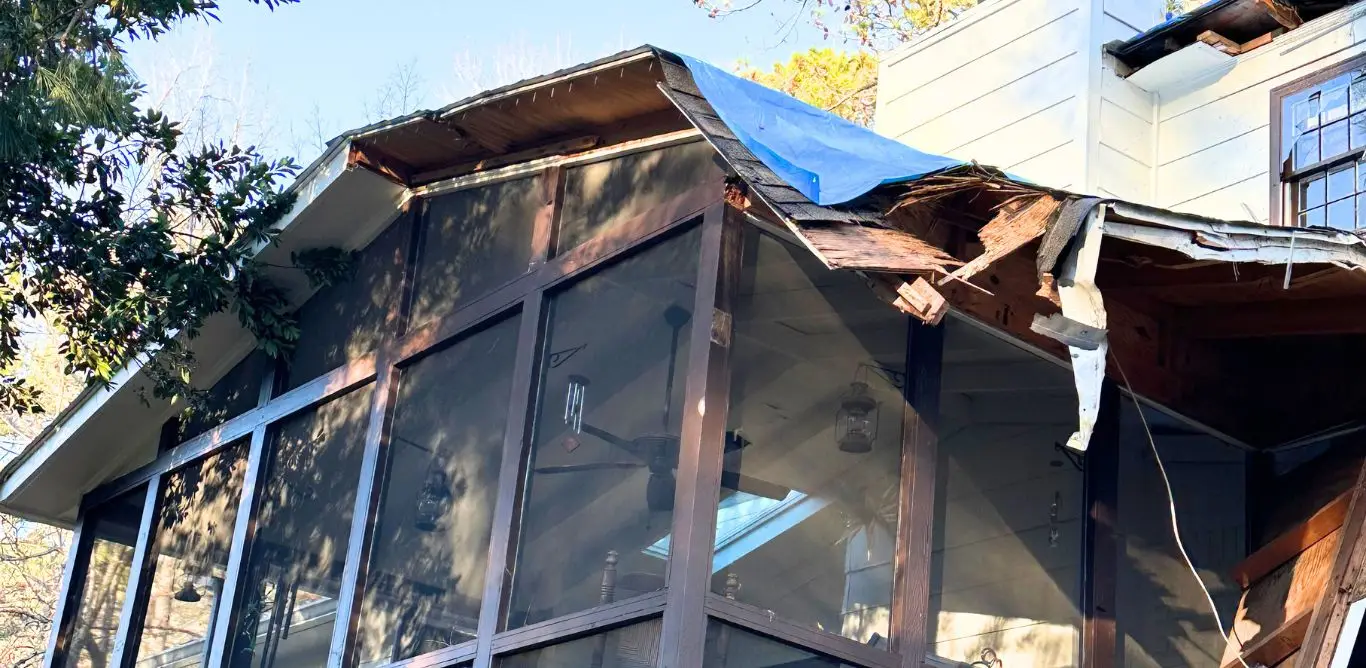 A house with storm damage in Birmingham, Alabama.