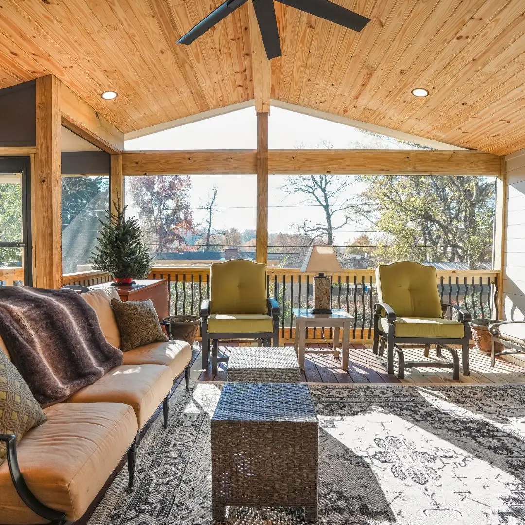 A covered porch in Pelham, AL, built by HRS who specializes in covered porches