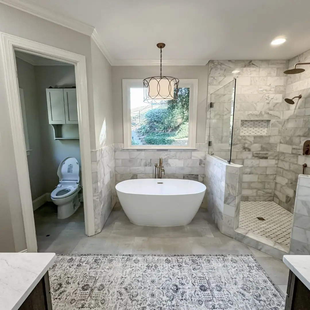 a large freestanding tub installed by our bathtub remodeling contractor.